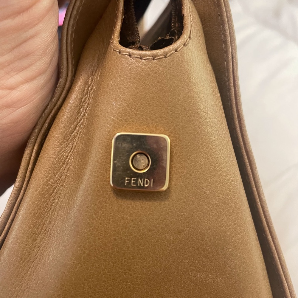 Fendi Tan/Brown Leather 2 Way Purse w/Strap,AUTHENTIC - Picture 5 of 16